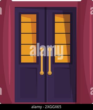 Illustrazione con ingresso chiuso a doppia porta con pannelli in vetro e maniglie dorate, perfetta per progetti relativi all'architettura e al design della casa Illustrazione Vettoriale