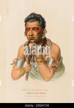 Giovane ma-has-Kah. Capo degli Ioways 1837, Indianer, Historische Indianerstämme aus Nordamerika, Charles Bird King 1785 - 1862, Historisch, digital r Foto Stock