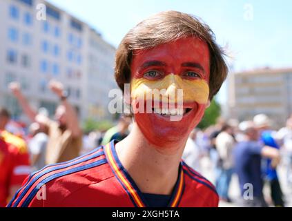 Fan della Spagna a Monaco, Germania. Data foto: Martedì 9 luglio 2024. Foto Stock