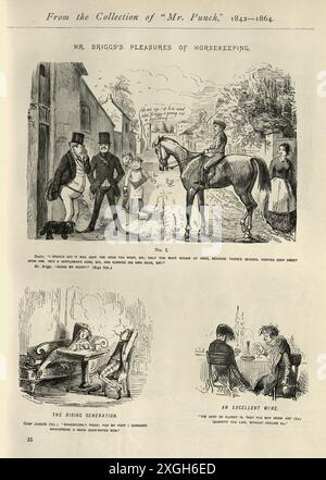 Fumetto illustrativo d'epoca di John Leech, Pleasures of Horsekeeping, eccellente vino, umorismo vittoriano, metà del XIX secolo Foto Stock