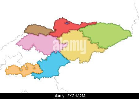 Vector ha illustrato una mappa vuota del Kirghizistan con regioni e divisioni amministrative e paesi e territori vicini. Modificabile e chiaro Illustrazione Vettoriale