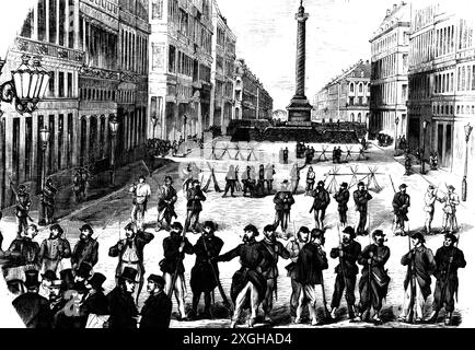 Comune di Parigi, 18.3. - 28.5,1871, barricata in Rue de la Paix, incisione in legno, COPYRIGHT DELL'ARTISTA NON DEVE ESSERE AUTORIZZATO Foto Stock