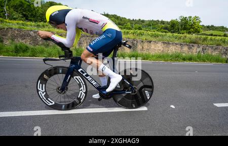 Hugo Page, Intermarché-Wanty, 2024 Tour de france tappa 7 orario da Nuits-Saint-Georges a Gevrey-Chambertin, Borgogna, Francia. Foto Stock