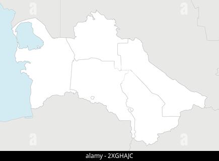 Mappa vettoriale regionale vuota del Turkmenistan con province, distretto della capitale e divisioni amministrative, paesi e territori vicini Illustrazione Vettoriale