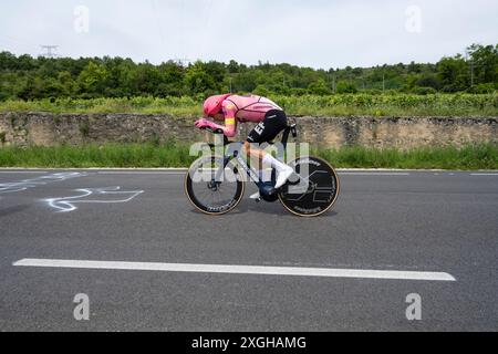 Stefan Bissegger, EF Education-EasyPost, 2024 Tour de france tappa 7 orario da Nuits-Saint-Georges a Gevrey-Chambertin, Borgogna, Francia. Foto Stock