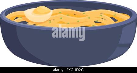 Una deliziosa ciotola di noodle di ramen viene servita con uova e cipolle verdi Illustrazione Vettoriale