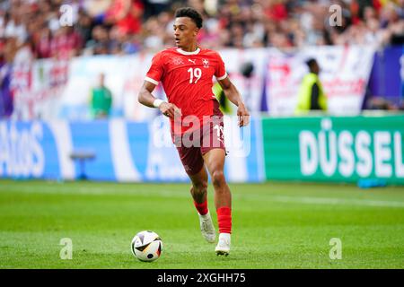 Dusserdolf, Germania. 6 luglio 2024. Dan Ndoye della Svizzera durante la partita di UEFA Euro 2024 tra Inghilterra e Svizzera. Quarti di finale, giocati allo stadio Dusserdolf Arena il 6 luglio 2024 a Dusserdolf, in Germania. (Foto di Sergio Ruiz/PRESSINPHOTO) credito: PRESSINPHOTO SPORTS AGENCY/Alamy Live News Foto Stock