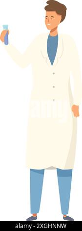 Lo scienziato sta conducendo ricerche in un laboratorio, esaminando attentamente una provetta riempita con un liquido blu Illustrazione Vettoriale