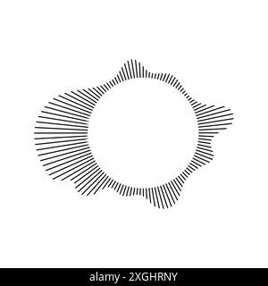 Equalizzatore musicale e onda sonora. Onde sonore circolari, raffiguranti musica audio, icone e loghi per equalizzatori, design dello spettro radiale, schemi di suoneria Illustrazione Vettoriale