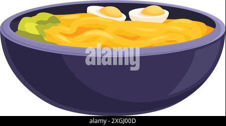 Viene servita una deliziosa ciotola di noodle di ramen con uova sode e verdure fresche Illustrazione Vettoriale