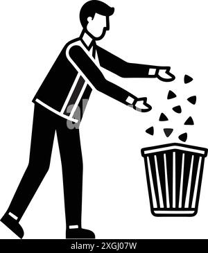 Icona del cestino man throw garbage on cestino icon vector Illustrazione Vettoriale