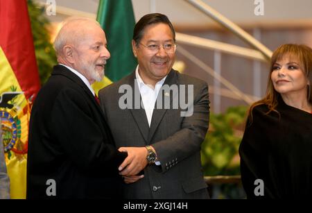 Santa Cruz, Bolivia. 9 luglio 2024. Luiz Inacio Lula da Silva (l), presidente del Brasile, incontra il presidente della Bolivia Luis Arce (2° da destra). Crediti: Diejo Tejerina/dpa/Alamy Live News Foto Stock