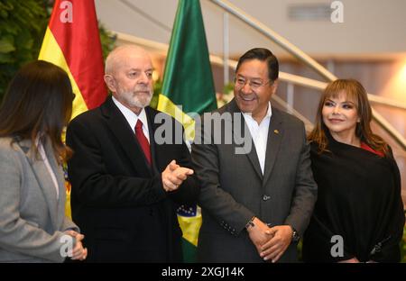 Santa Cruz, Bolivia. 9 luglio 2024. Luiz Inacio Lula da Silva (2° da sinistra), presidente del Brasile, incontra il presidente della Bolivia, Luis Arce (2° da destra). Crediti: Diejo Tejerina/dpa/Alamy Live News Foto Stock