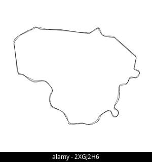 Mappa semplificata del paese della Lituania. Contorno sottile dello schizzo a matita tripla isolato su sfondo bianco. Semplice icona vettoriale Illustrazione Vettoriale