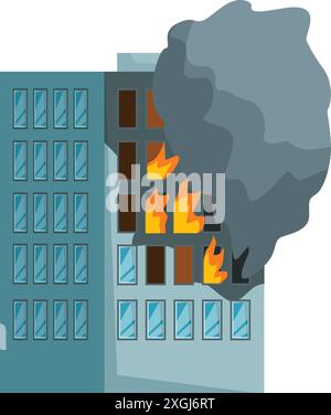 Alto edificio inondato di fiamme di fumo nero che emana, illustrando la potenza distruttiva del fuoco Illustrazione Vettoriale