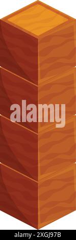 L'alta torre fatta di cubi di legno si erge su uno sfondo bianco Illustrazione Vettoriale