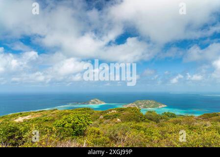 Spettacolare vista aerea delle barriere coralline da Cooks Look su Lizard Island. Si trova sulla grande Barriera Corallina nella parte nord-orientale dell'Australia Foto Stock