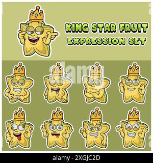 Cartoon Mascot of Star Fuit Character con re ed espressione set. Illustrazione vettoriale Illustrazione Vettoriale