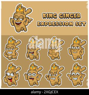 Cartoon Mascot of Ginger Character con re ed espressioni. Illustrazione vettoriale Illustrazione Vettoriale