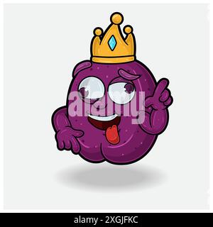 Prugna con espressione pazza. Personaggio dei cartoni animati mascotte per sapore, ceppo, etichetta e confezionamento del prodotto. Illustrazione vettoriale Illustrazione Vettoriale