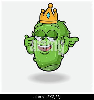 Cartoni animati del personaggio di aloe vera Mascot con espressione Smug. Per marchio, etichetta, imballaggio e prodotto. Illustrazioni vettoriali Illustrazione Vettoriale