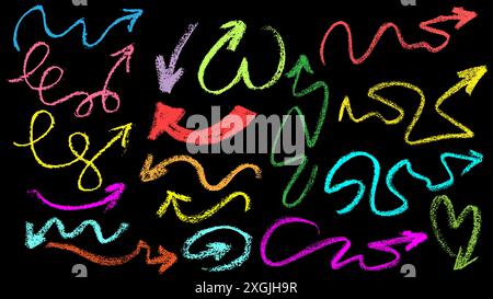 Set di frecce a mano libera per gesso disegnato a mano libera Illustrazione Vettoriale