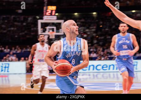 Nick Calathes della Grecia in azione durante la finale del Torneo di qualificazione Olimpica tra Grecia e Croazia allo Stadio della Pace e dell'amicizia. Punteggio finale: Grecia 80-69 Croazia. Foto Stock