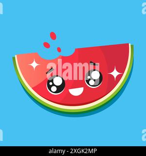 Concetto estivo, simpatico personaggio surf Juice Wave di gustoso anguria, illustrazione Illustrazione Vettoriale