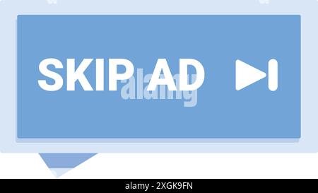 Pulsante blu per saltare gli annunci con freccia che consente agli utenti di saltare gli annunci online Illustrazione Vettoriale