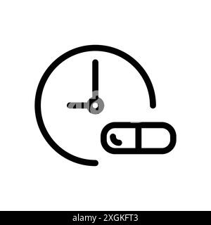 Simbolo del logo dell'icona tempo dose contorno vettoriale in bianco e nero Illustrazione Vettoriale