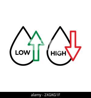 Il logo dell'icona del colesterolo alto e basso indica il contorno vettoriale in bianco e nero Illustrazione Vettoriale