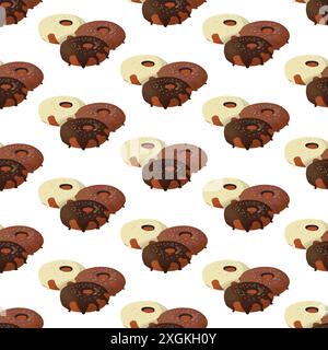 Ciambelle. Pasticceria rotonda e pasticceria decorata con pamada dolciaria. Delizioso dessert nazionale americano. Motivo senza cuciture. Illustrazione Vettoriale