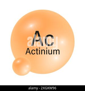 Simbolo dell'elemento attinio. Sfera sfumata arancione. Vettore icona chimica. Dettaglio tavola periodica. Illustrazione Vettoriale