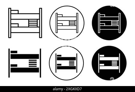 Icona letto a castello con logo, contorno vettoriale in bianco e nero Illustrazione Vettoriale