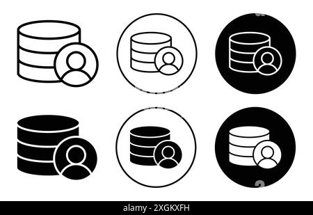 Il logo dell'icona dell'amministratore del database indica il contorno vettoriale in bianco e nero Illustrazione Vettoriale