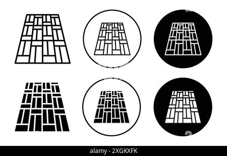 Il logo dell'icona del pavimento indica il contorno vettoriale in bianco e nero Illustrazione Vettoriale