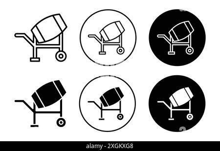 icona dei miscelatori di cemento con logo, contorno vettoriale in bianco e nero Illustrazione Vettoriale