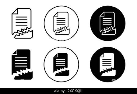 Contorno vettoriale del logo dell'icona del file danneggiato in bianco e nero Illustrazione Vettoriale