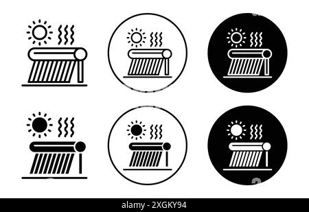 Simbolo del logo dello scaldabagno solare contorno vettoriale in bianco e nero Illustrazione Vettoriale