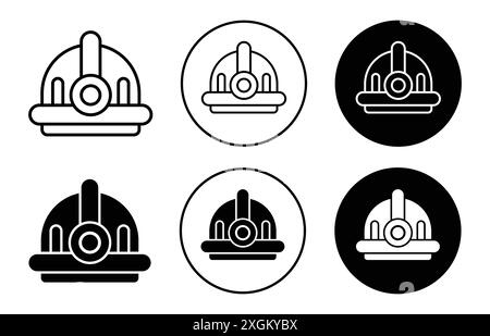 Icona del casco torcia, logo, contorno vettoriale in bianco e nero Illustrazione Vettoriale