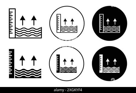 il logo dell'icona del livello del mare indica il contorno vettoriale in bianco e nero Illustrazione Vettoriale