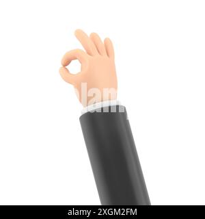 Icona Cartoon Gesture Mockup.cartoon personaggio uomo d'affari mani gesti assortiti: Okay. Rendering 3D su sfondo bianco. Foto Stock