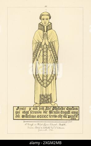 Adam Outlawe, prete, e' morto nel 1503. In tonsura e paramenti d'altare o in pelle. Memorial Brass nella chiesa di San Pietro, West Lynn, Norfolk. Incisione a mano in rame disegnata, incisa e pubblicata da John Sell Cotman in Engravings of the Most Remarkable of the Sepulchral Brasses in Norfolk, Henry Bohn, Londra, 1818. Foto Stock