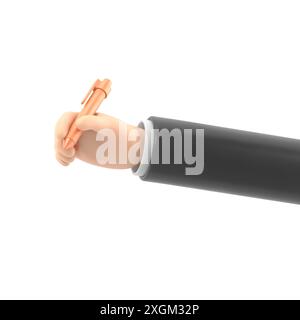 Icona movimento cartoni animati Mockup. La mano regge una penna. Una mano con un soggetto da ufficio in stile 3D, rendering 3D su sfondo bianco. Foto Stock