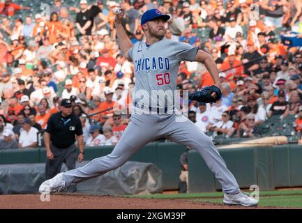 Baltimora, Stati Uniti. 9 luglio 2024. BALTIMORE, MD - 09 LUGLIO: Durante una partita della MLB tra i Baltimore Orioles e i Chicago Cubs, il 9 luglio 2024, all'Orioles Park a Camden Yards, a Baltimora, Maryland. (Foto di Tony Quinn/SipaUSA) credito: SIPA USA/Alamy Live News Foto Stock