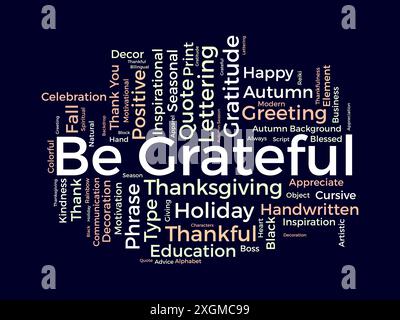 Siate grati al modello di wordcloud. Beato o gratitudine concetto sfondo vettoriale. Illustrazione Vettoriale