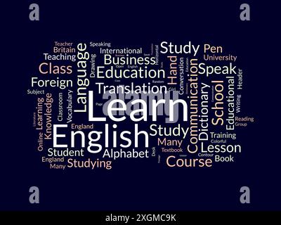 Impara il modello di wordcloud in inglese. Background vettoriale del concetto di istruzione. Illustrazione Vettoriale