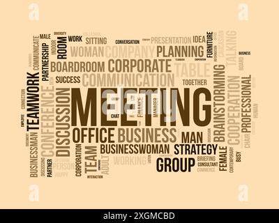 Modello wordcloud per riunioni. Background vettoriale del concetto aziendale. Illustrazione Vettoriale