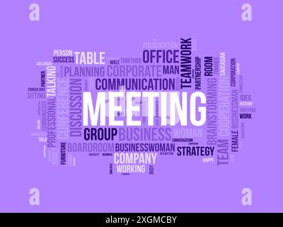 Modello wordcloud per riunioni. Background vettoriale del concetto aziendale. Illustrazione Vettoriale