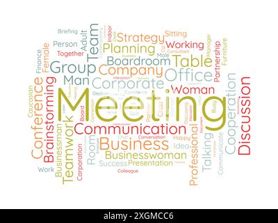 Modello wordcloud per riunioni. Background vettoriale del concetto aziendale. Illustrazione Vettoriale